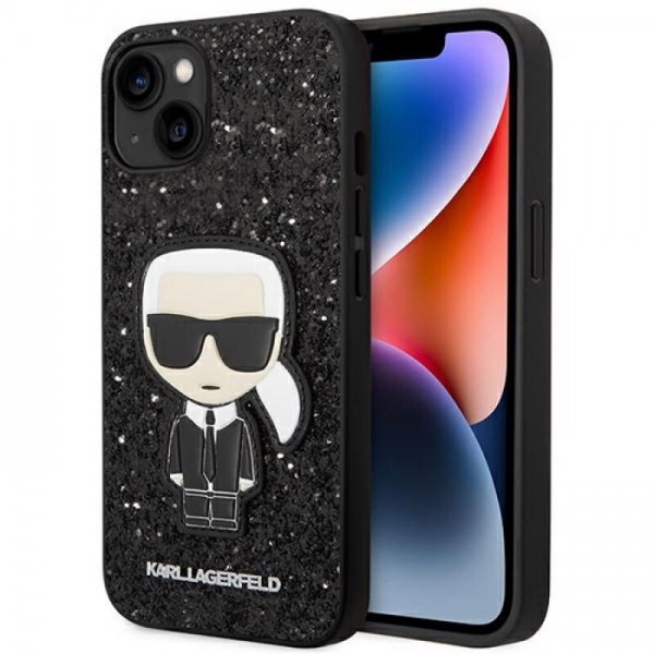 Karl Lagerfeld Glitter Flakes with Ikonik Patch θήκη για iPhone 14 Μαύρη